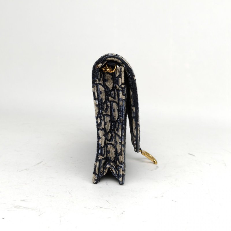 DIOR SADDLE馬鞍鏈條WOC22厚款墨藍色帆布1Oblique印花肩背包-3