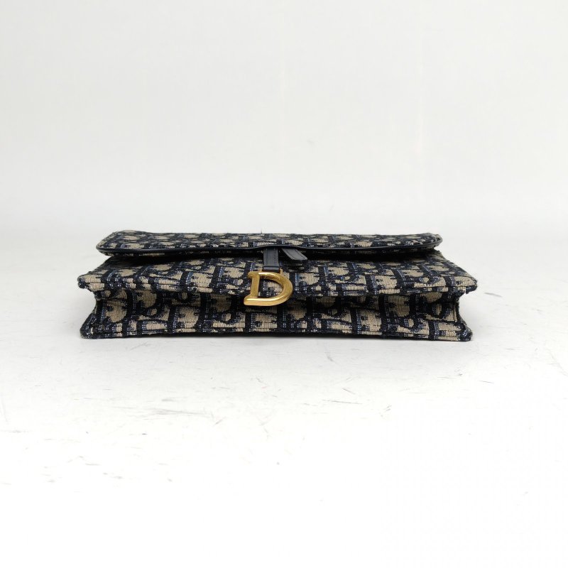DIOR SADDLE馬鞍鏈條WOC22厚款墨藍色帆布1Oblique印花肩背包-4