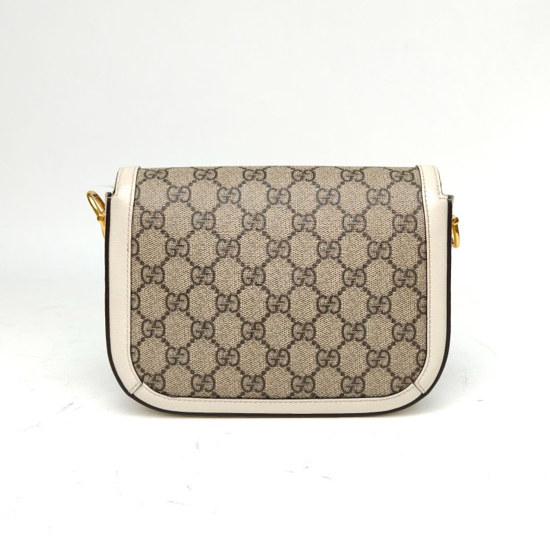 GUCCI Horsebit馬銜扣1955馬鞍包Mini白色牛皮/PVC金扣肩背包-2