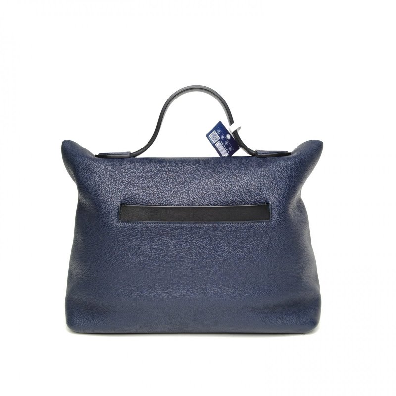 HERMES 242435黑色拼午夜藍Togo皮/Swift皮D刻銀扣肩背包-2