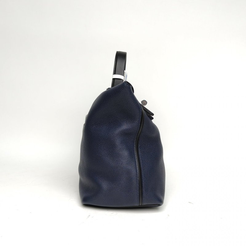 HERMES 242435黑色拼午夜藍Togo皮/Swift皮D刻銀扣肩背包-3