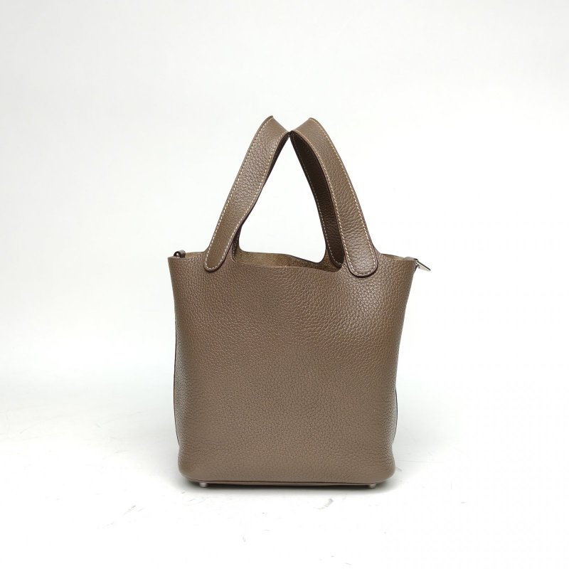 HERMES Picotin菜籃子18大象灰TC皮框Q銀扣肩背包-3