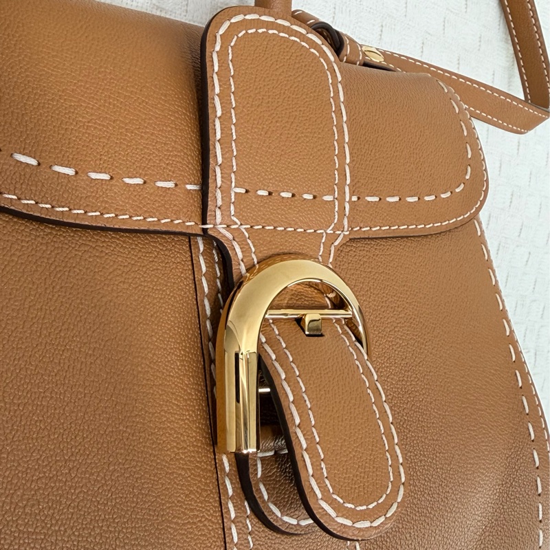 DELVAUX 德爾沃Brillant  馬蹄釦明線粒紋小牛皮手提斜背包-8