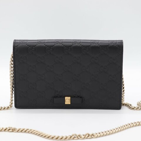 Gucci 古馳 Guccissima Bow 蝴蝶結 黑色牛皮  WOC 斜挎包