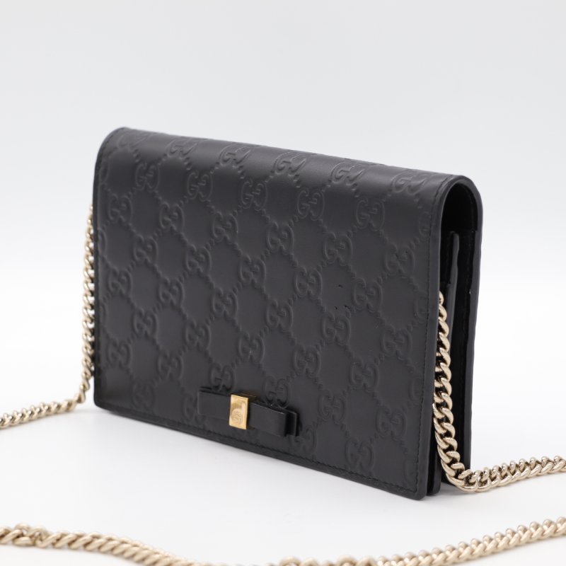 Gucci 古馳 Guccissima Bow 蝴蝶結 黑色牛皮  WOC 斜挎包-1