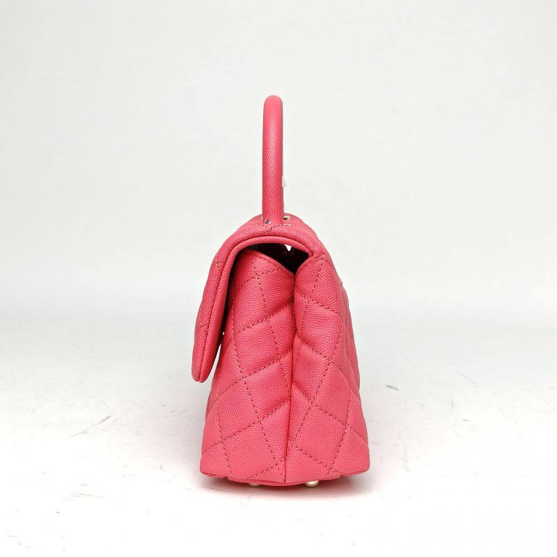 CHANEL CocoHandle小號粉紅色荔枝牛皮30開金扣皮手柄肩背包-1