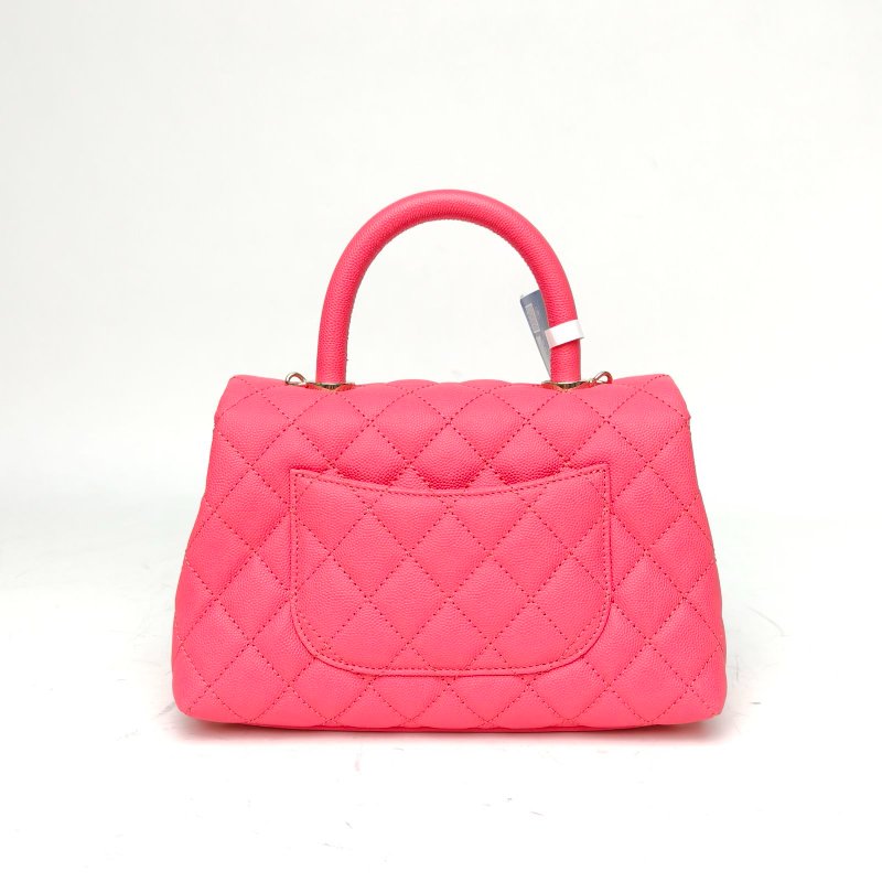 CHANEL CocoHandle小號粉紅色荔枝牛皮30開金扣皮手柄肩背包-2