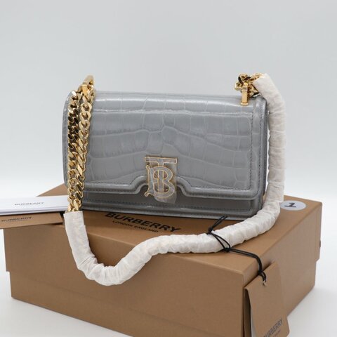 （超級新♥️可送禮）Burberry 博柏利 Croc TB 灰色牛皮 金色鏈條 斜挎包 豆腐包