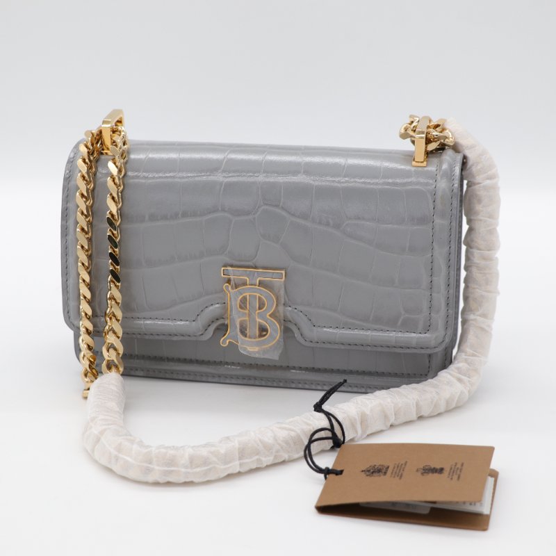 （超級新♥️可送禮）Burberry 博柏利 Croc TB 灰色牛皮 金色鏈條 斜挎包 豆腐包-1