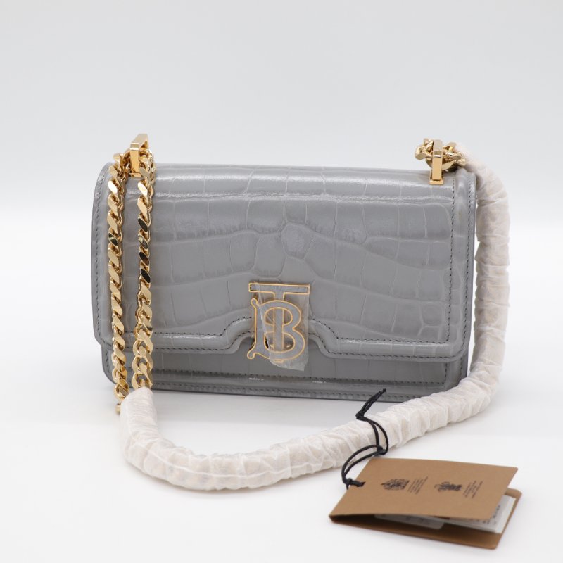 （超級新♥️可送禮）Burberry 博柏利 Croc TB 灰色牛皮 金色鏈條 斜挎包 豆腐包-2