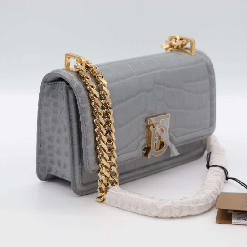 （超級新♥️可送禮）Burberry 博柏利 Croc TB 灰色牛皮 金色鏈條 斜挎包 豆腐包-3