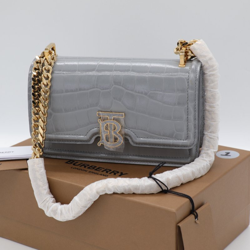 （超級新♥️可送禮）Burberry 博柏利 Croc TB 灰色牛皮 金色鏈條 斜挎包 豆腐包-9