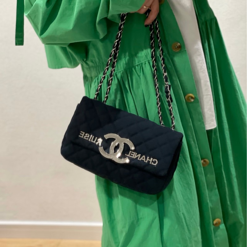 Chanel • 稀有大Logo海軍藍牛仔銀釦Cf 鏈條包 有卡✔️-1