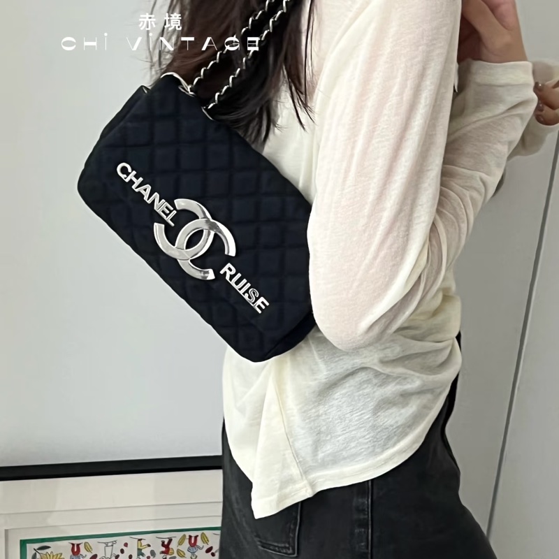 Chanel • 稀有大Logo海軍藍牛仔銀釦Cf 鏈條包 有卡✔️-2