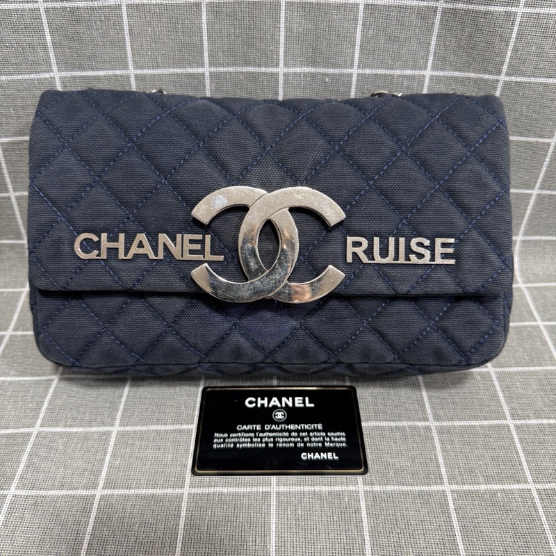 Chanel • 稀有大Logo海軍藍牛仔銀釦Cf 鏈條包 有卡✔️-3