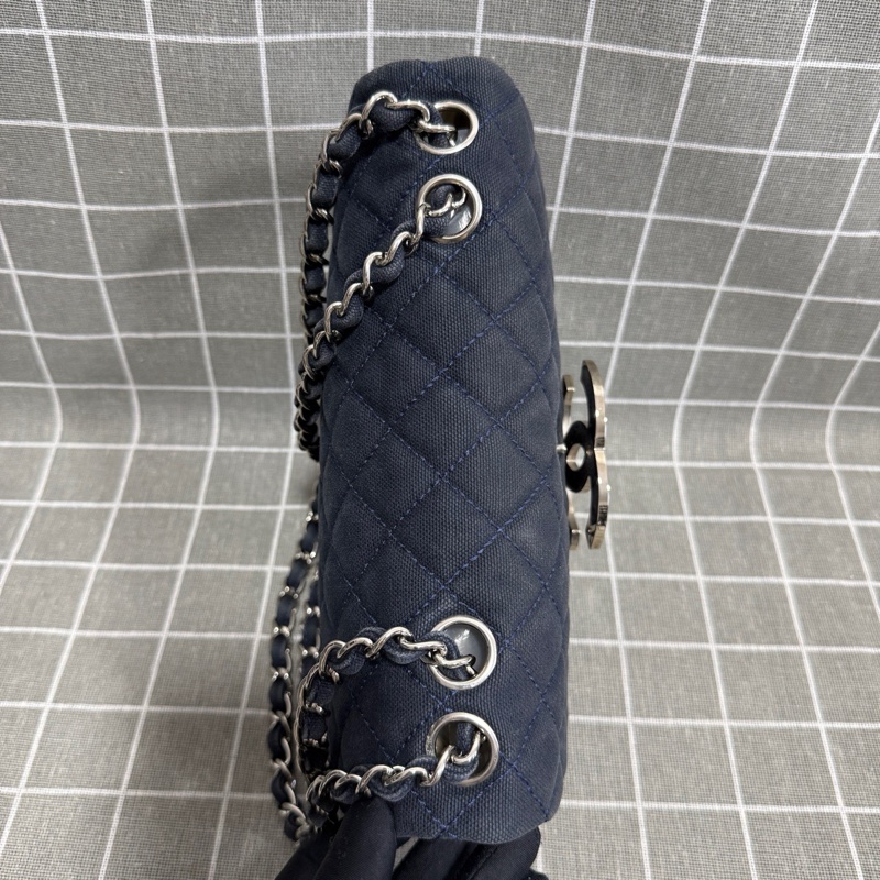 Chanel • 稀有大Logo海軍藍牛仔銀釦Cf 鏈條包 有卡✔️-5