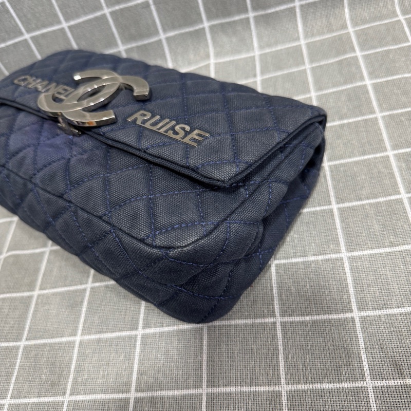 Chanel • 稀有大Logo海軍藍牛仔銀釦Cf 鏈條包 有卡✔️-12