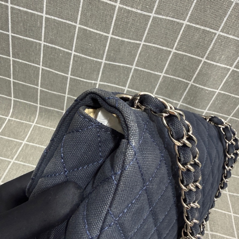 Chanel • 稀有大Logo海軍藍牛仔銀釦Cf 鏈條包 有卡✔️-14