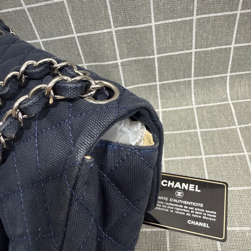 Chanel • 稀有大Logo海軍藍牛仔銀釦Cf 鏈條包 有卡✔️-16