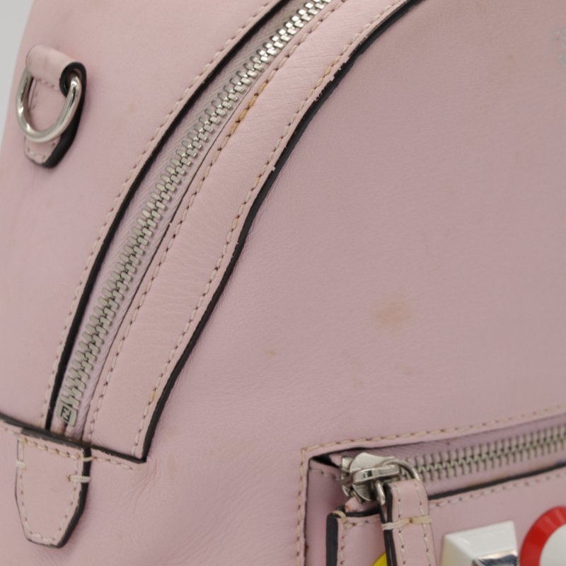 Fendi 芬迪  彩色鉚釘 粉紅色 牛皮 銀扣 手挽 肩背 兩用袋-4