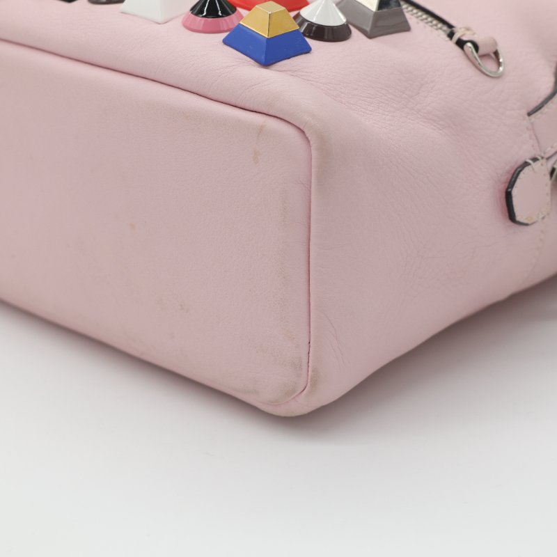 Fendi 芬迪  彩色鉚釘 粉紅色 牛皮 銀扣 手挽 肩背 兩用袋-6