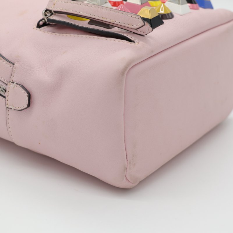 Fendi 芬迪  彩色鉚釘 粉紅色 牛皮 銀扣 手挽 肩背 兩用袋-7