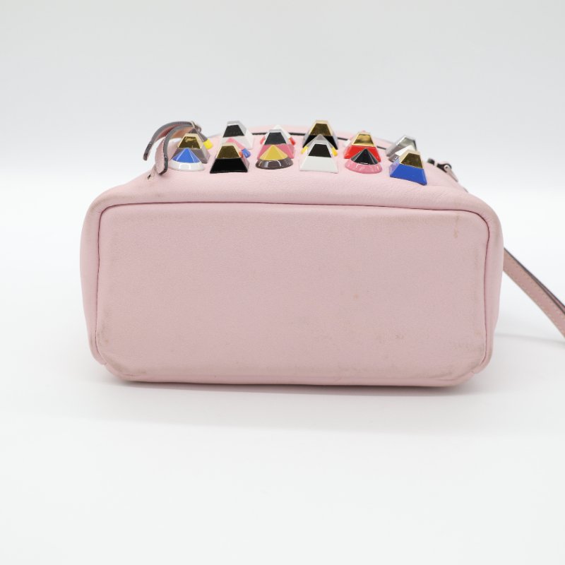 Fendi 芬迪  彩色鉚釘 粉紅色 牛皮 銀扣 手挽 肩背 兩用袋-8