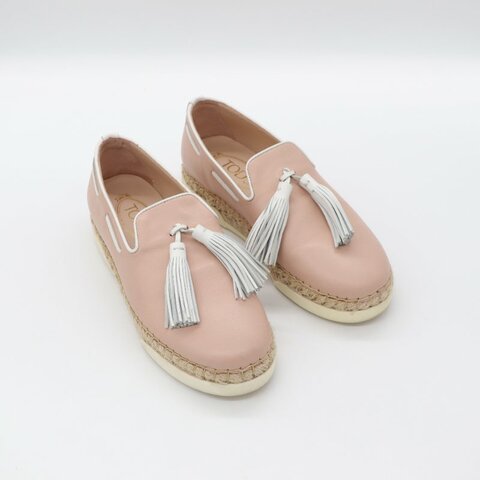 Tod's 粉色 皮革 流蘇 平底鞋 EU37