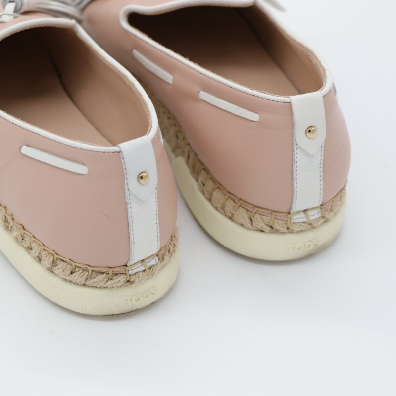 Tod's 粉色 皮革 流蘇 平底鞋 EU37-3
