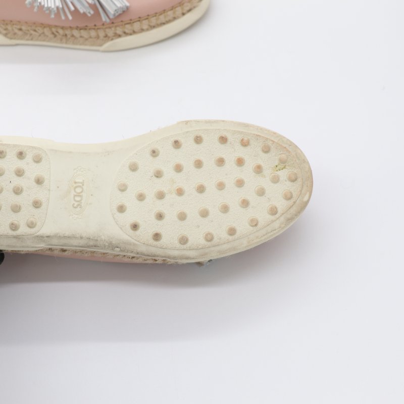 Tod's 粉色 皮革 流蘇 平底鞋 EU37-5