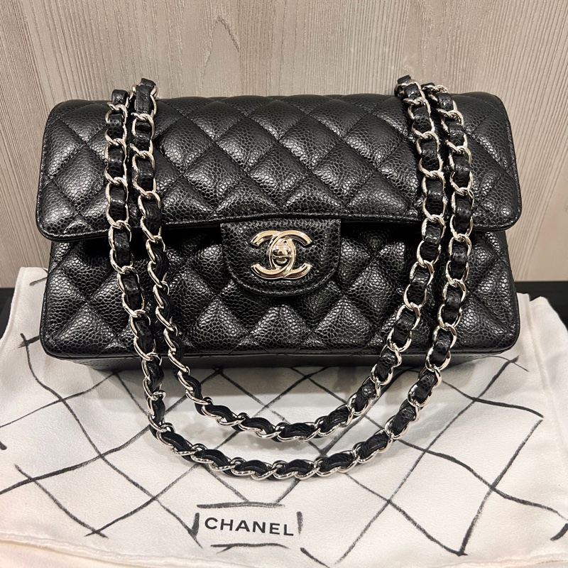 Chanel 香奈兒 coco23公分黑銀荔枝口蓋包23cm-0