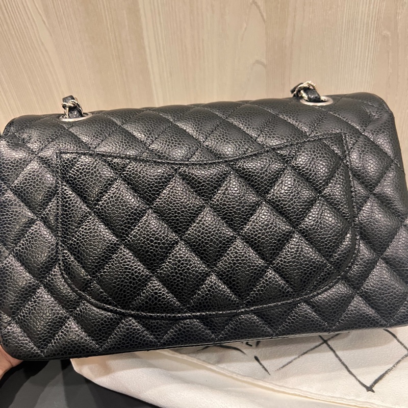 Chanel 香奈兒 coco23公分黑銀荔枝口蓋包23cm-1