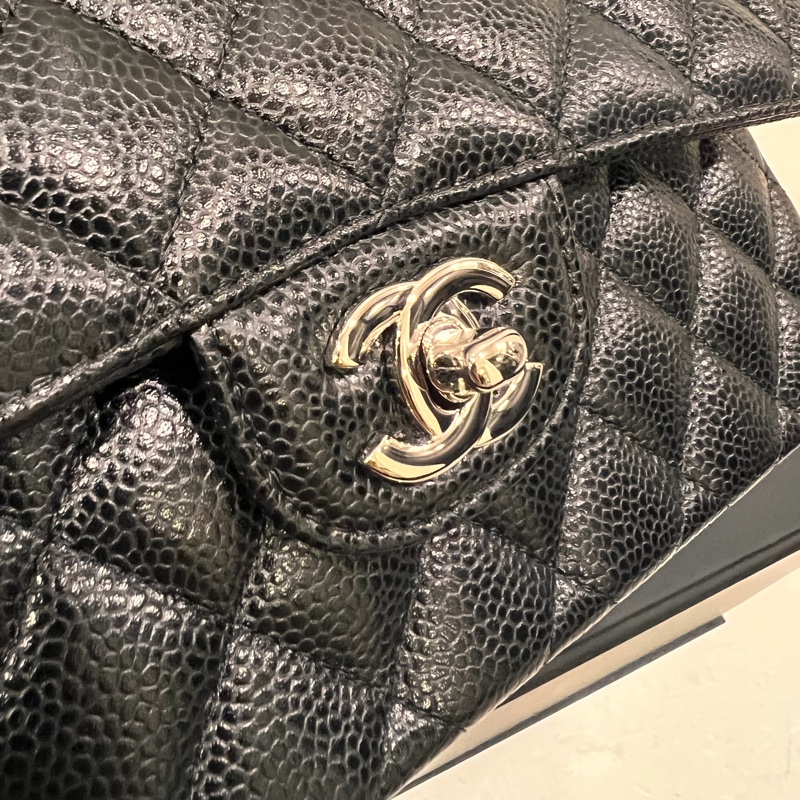Chanel 香奈兒 coco23公分黑銀荔枝口蓋包23cm-2