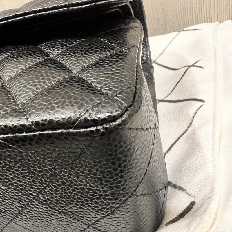 Chanel 香奈兒 coco23公分黑銀荔枝口蓋包23cm-3