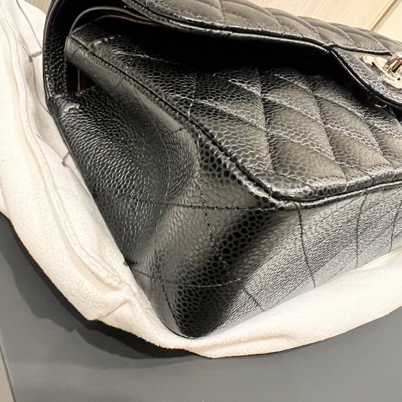 Chanel 香奈兒 coco23公分黑銀荔枝口蓋包23cm-4