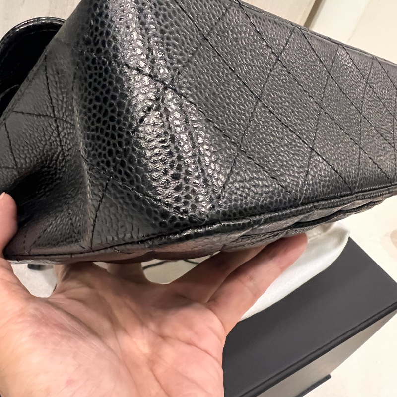 Chanel 香奈兒 coco23公分黑銀荔枝口蓋包23cm-5
