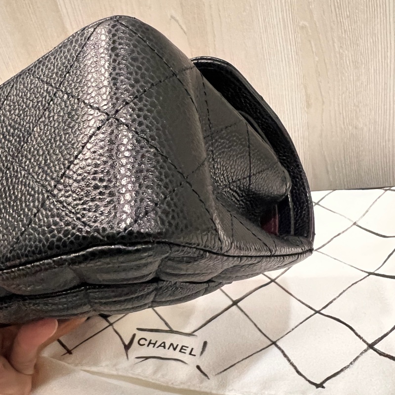 Chanel 香奈兒 coco23公分黑銀荔枝口蓋包23cm-6