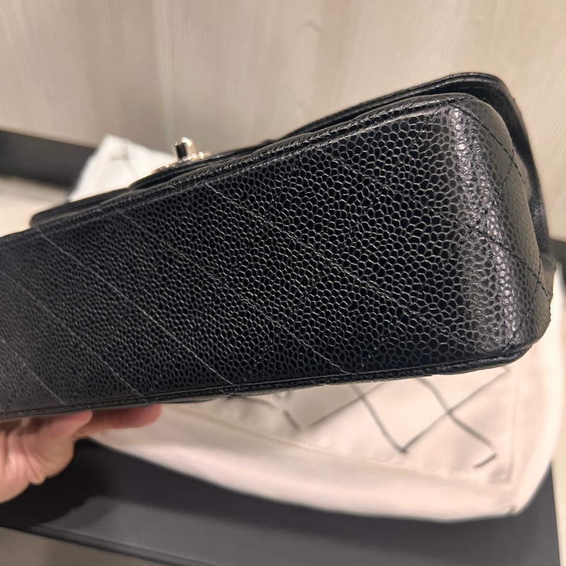 Chanel 香奈兒 coco23公分黑銀荔枝口蓋包23cm-7
