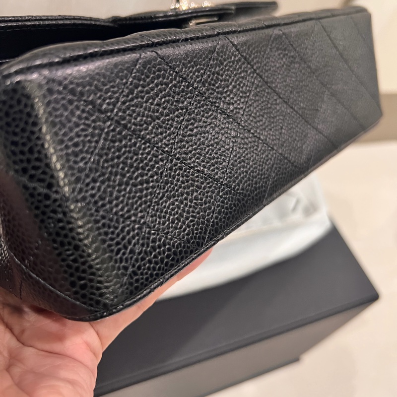 Chanel 香奈兒 coco23公分黑銀荔枝口蓋包23cm-8
