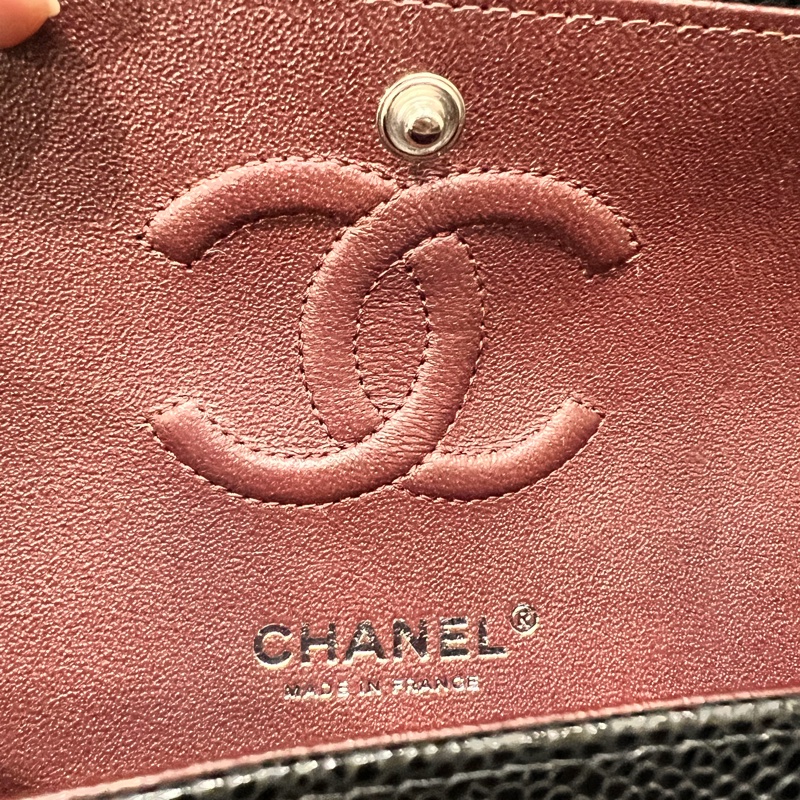 Chanel 香奈兒 coco23公分黑銀荔枝口蓋包23cm-10