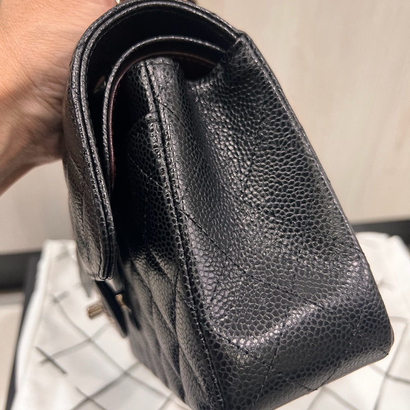 Chanel 香奈兒 coco23公分黑銀荔枝口蓋包23cm-13