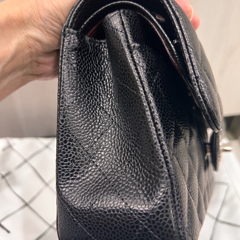 Chanel 香奈兒 coco23公分黑銀荔枝口蓋包23cm-14