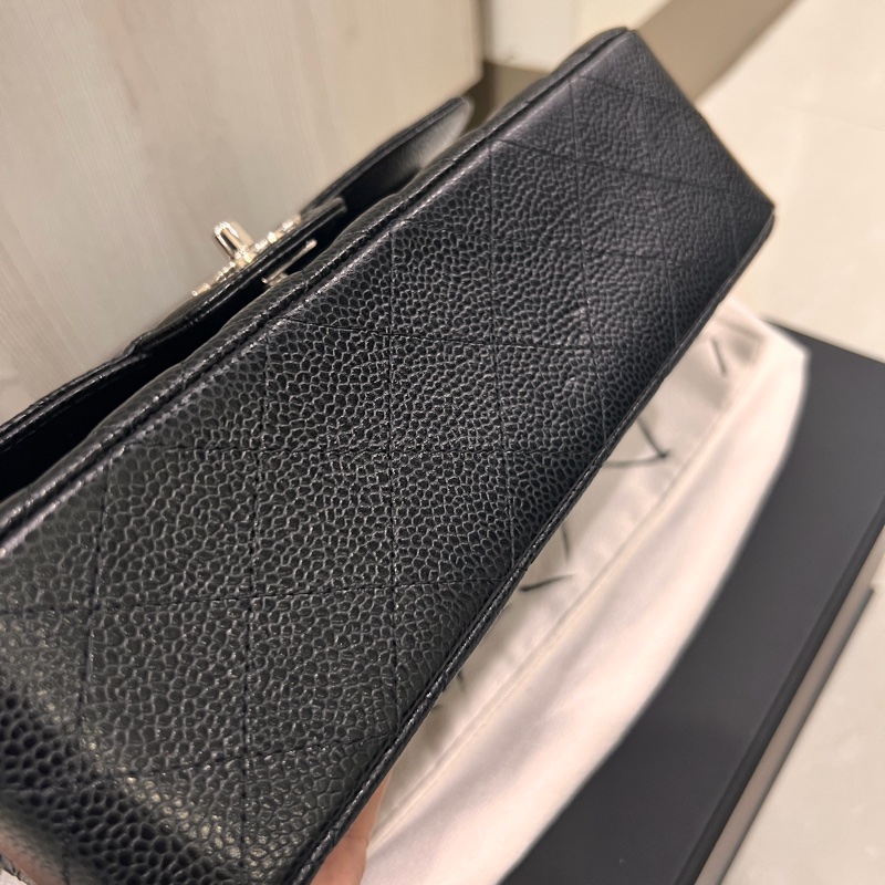 Chanel 香奈兒 coco23公分黑銀荔枝口蓋包23cm-15