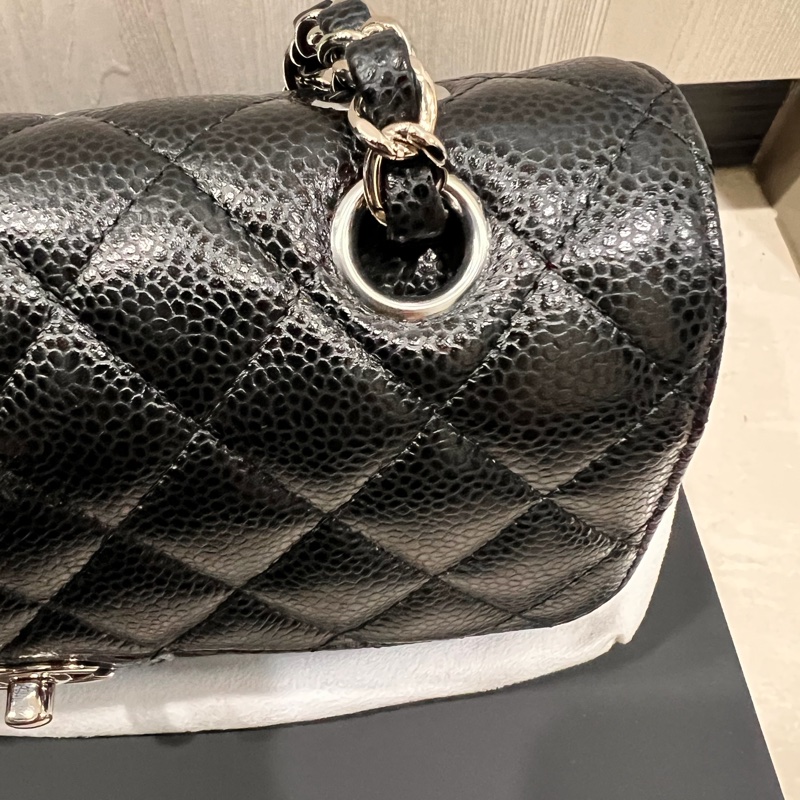 Chanel 香奈兒 coco23公分黑銀荔枝口蓋包23cm-16