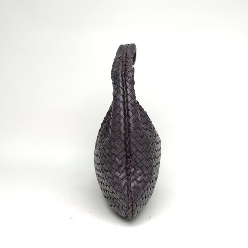 BOTTEGA VENETA 深灰羊皮銀扣BV腋下包和尚包38肩背包-1