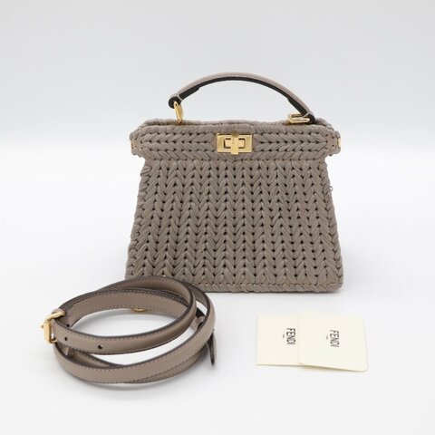 Fendi 芬迪 Petite Peekaboo I SEE U 編織小牛皮 Nappa 灰褐色 手提包 斜挎包