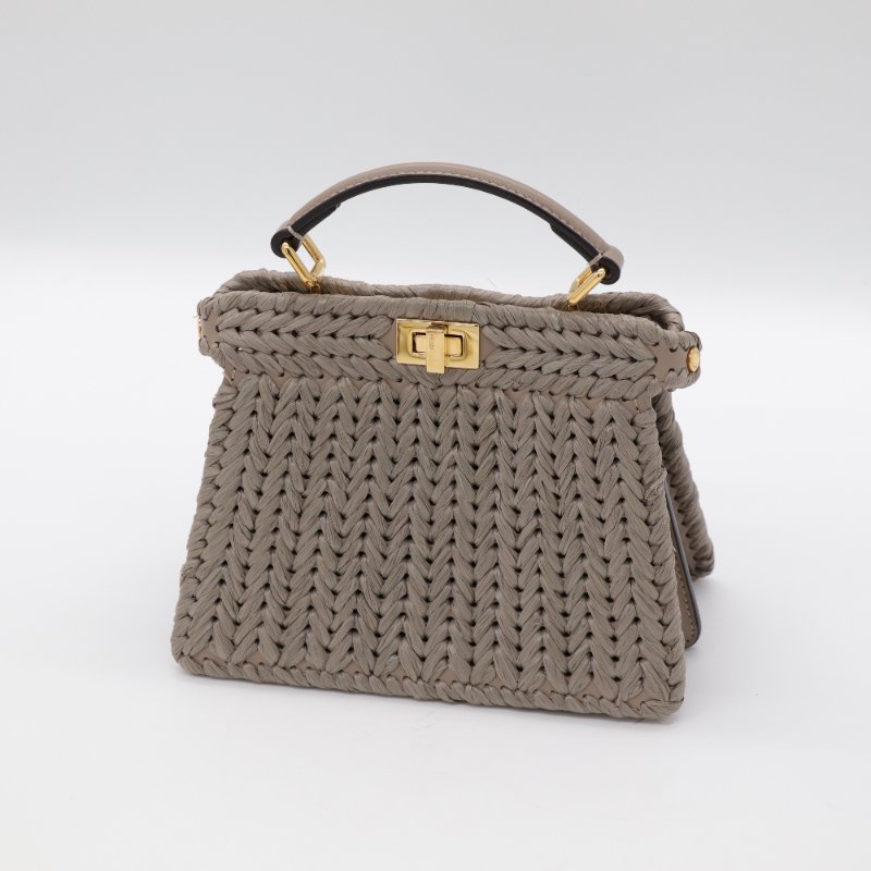 Fendi 芬迪 Petite Peekaboo I SEE U 編織小牛皮 Nappa 灰褐色 手提包 斜挎包-1