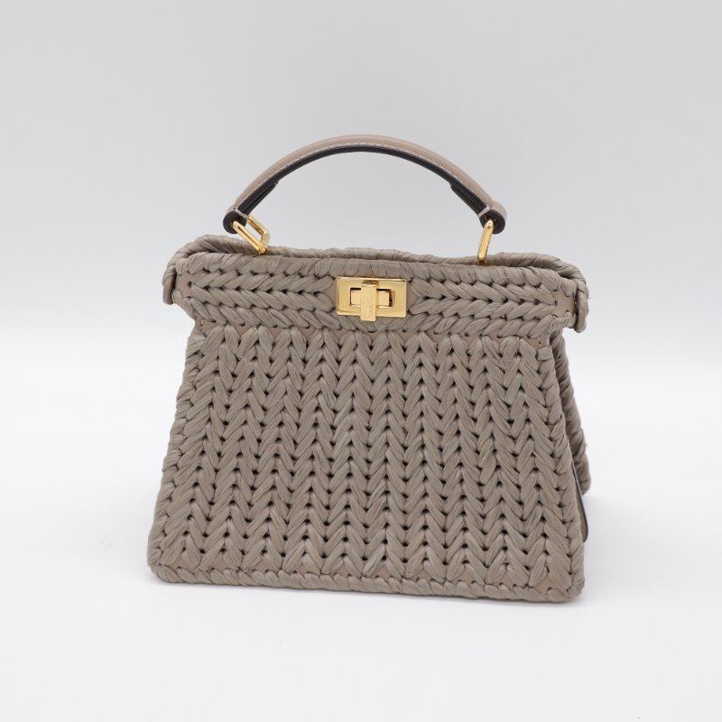 Fendi 芬迪 Petite Peekaboo I SEE U 編織小牛皮 Nappa 灰褐色 手提包 斜挎包-4