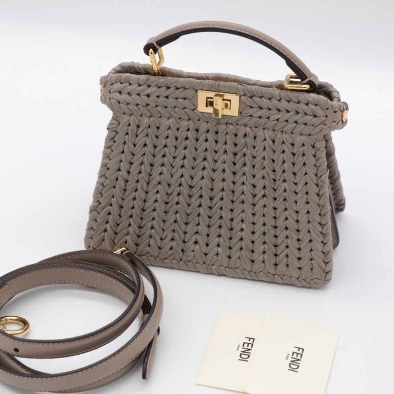Fendi 芬迪 Petite Peekaboo I SEE U 編織小牛皮 Nappa 灰褐色 手提包 斜挎包-9