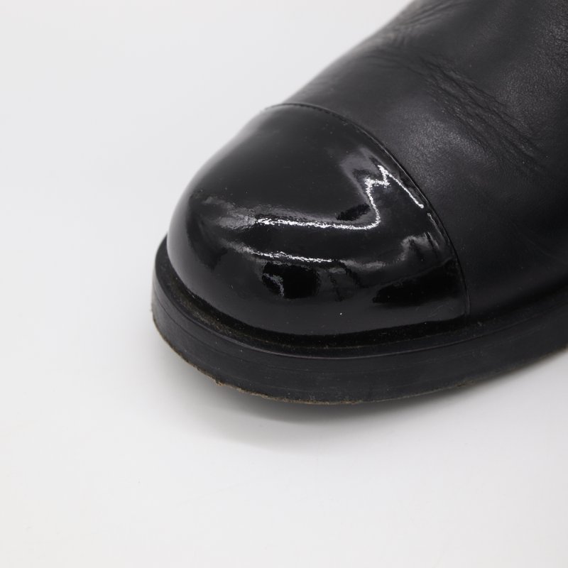 Chanel 香奈兒 黑色牛皮 漆皮 毛內裡 靴子 中長靴 EU37-3